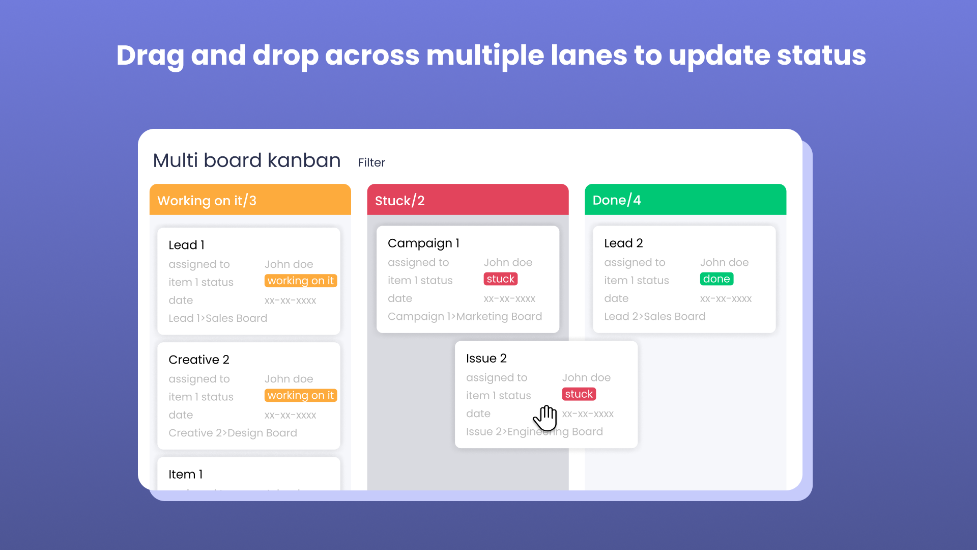 Multi board kanban for monday.com - Drag and Drop